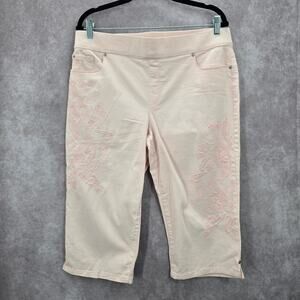 Gloria Vanderbilt Pink Embroidered Floral Crop Avery Cotton Pants 12